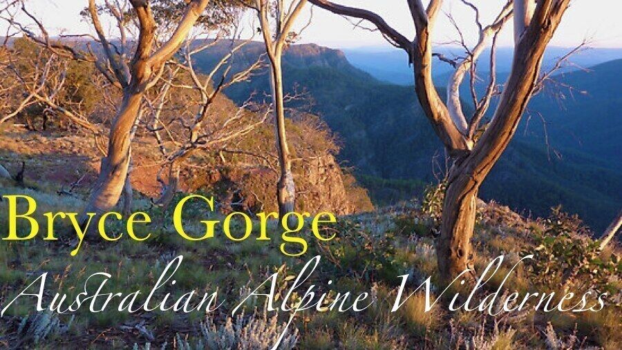 A mountainous landscape with trees and the text 'Bryce Gorge Australian Alpine Wilderness'.