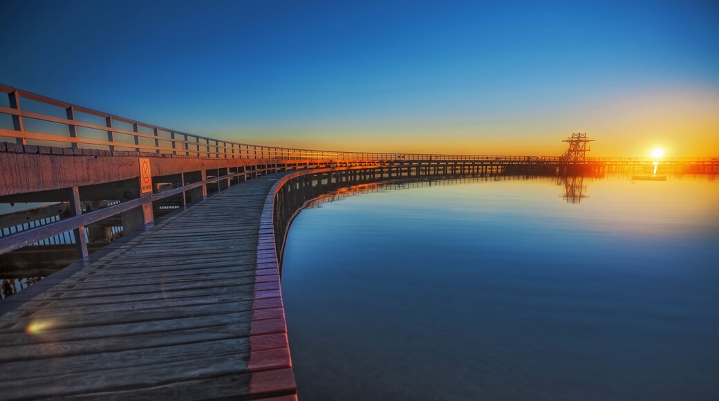 Timber walkway surrounding Eastern Beach Swimming Pool, Geelong, Australia
