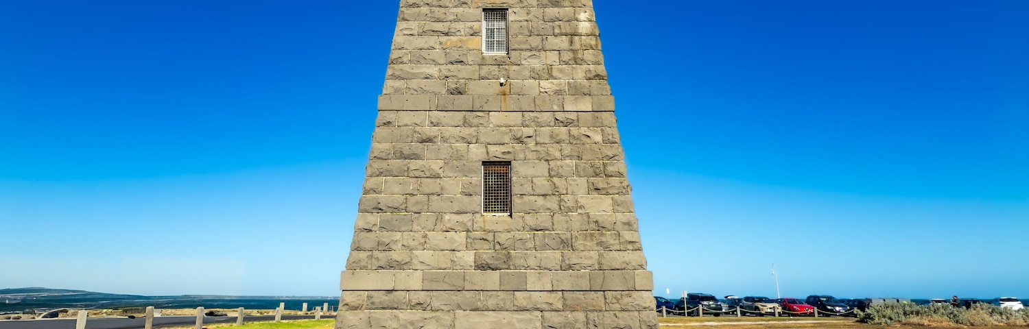 The Williamstown Timeball Tower at Point Gellibrand against a dark blue sky, Victoria, Australia