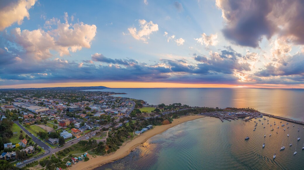 Aerial panorama of beautiful coastline in Australia at sunset. Melbourne, Victoria, Australia