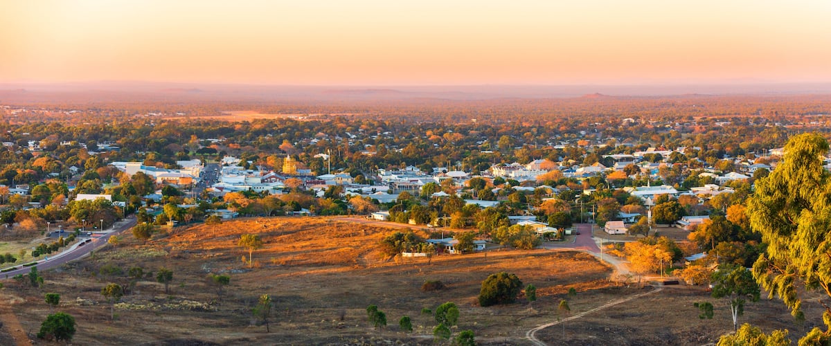 Panorama Charters Towers town Queensland Australia as the sun goes down