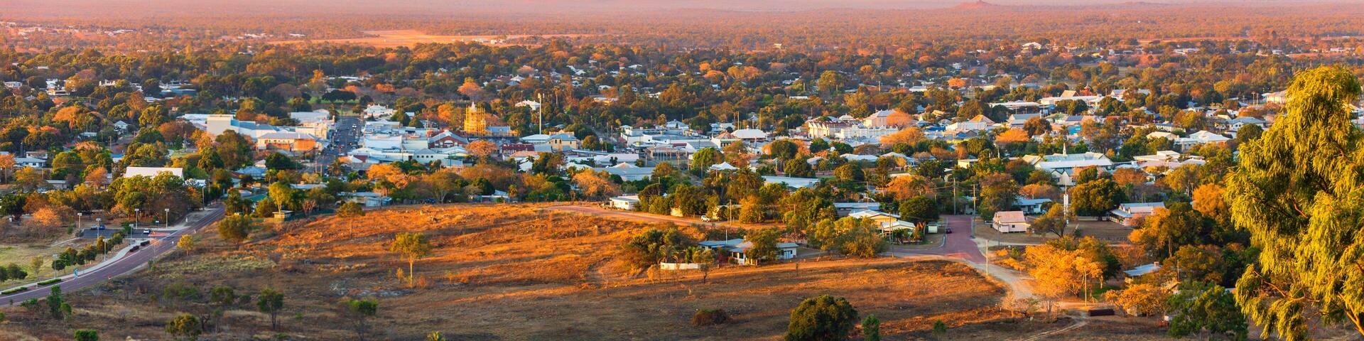 Panorama Charters Towers town Queensland Australia as the sun goes down