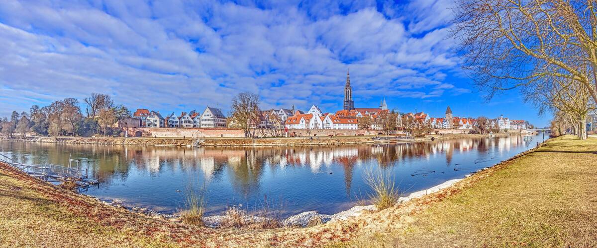 Panorama of Ulm with Danube and cathedral