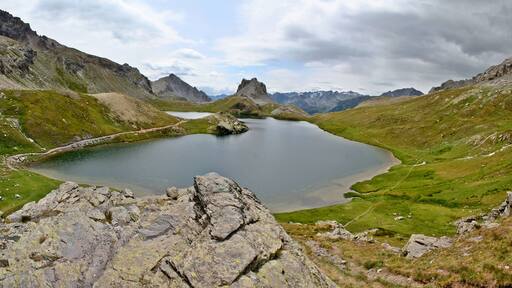 The upper lake of Roburent (in Italian, or Ruburent in French), on the Italian slope of the Ubaye range. Southern Alps.