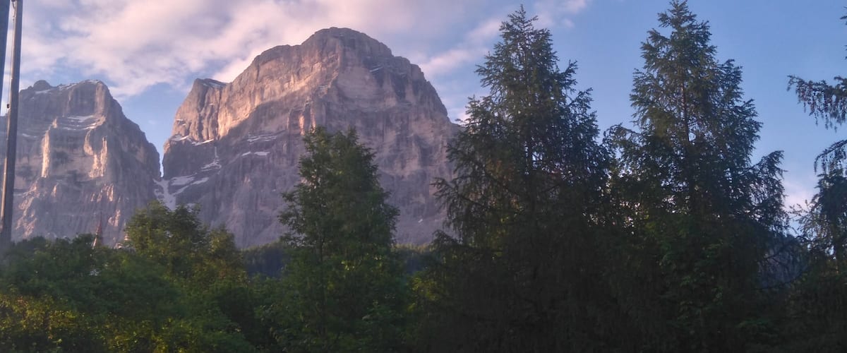 A mountain range with dense forest in the foreground.