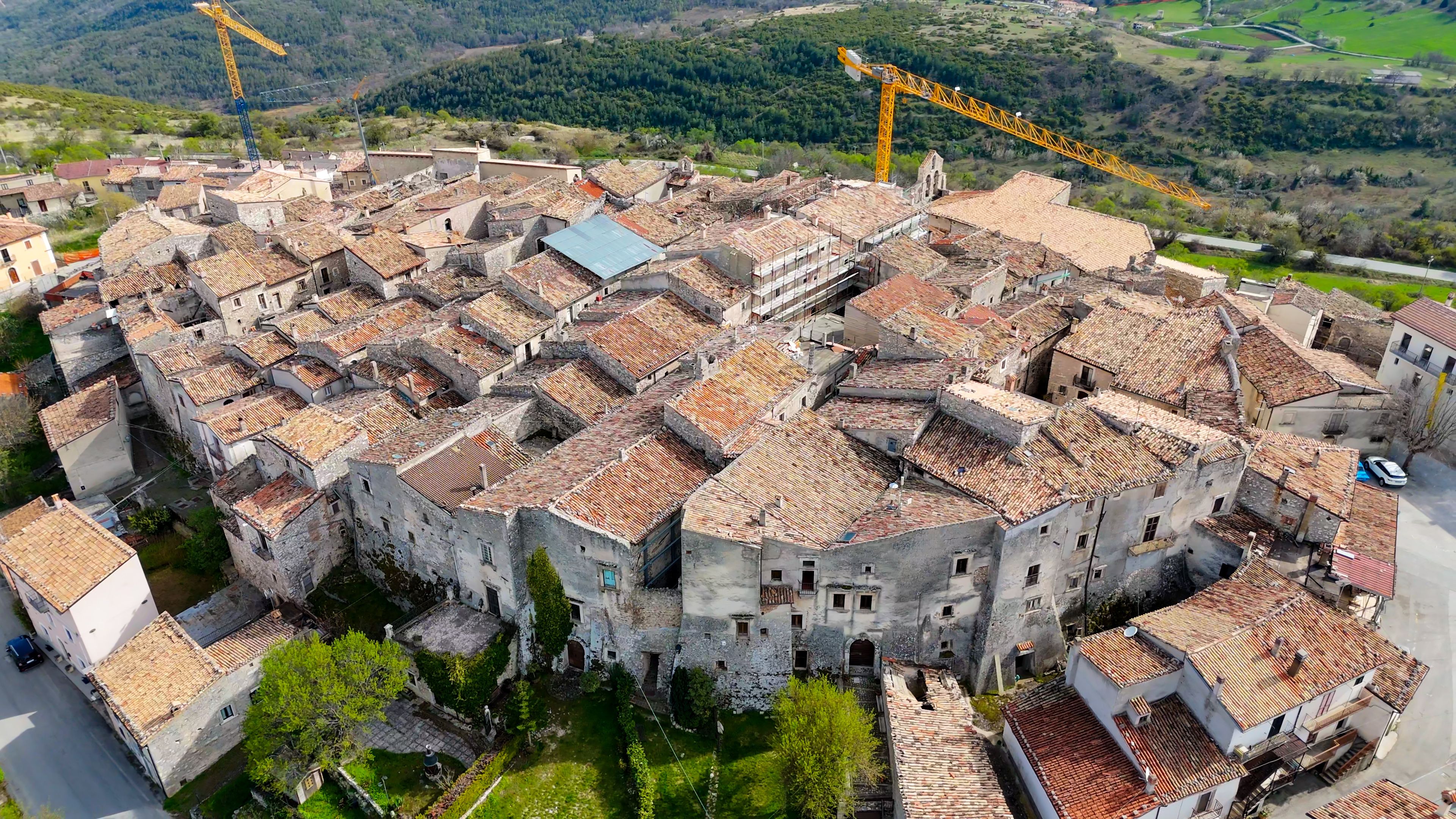 Castelvecchio Calvisio, Abruzzo, Italy. Aerial drone view.