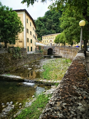 vertical river in italy town village of Porretta near Bologna in Emilia Romagna