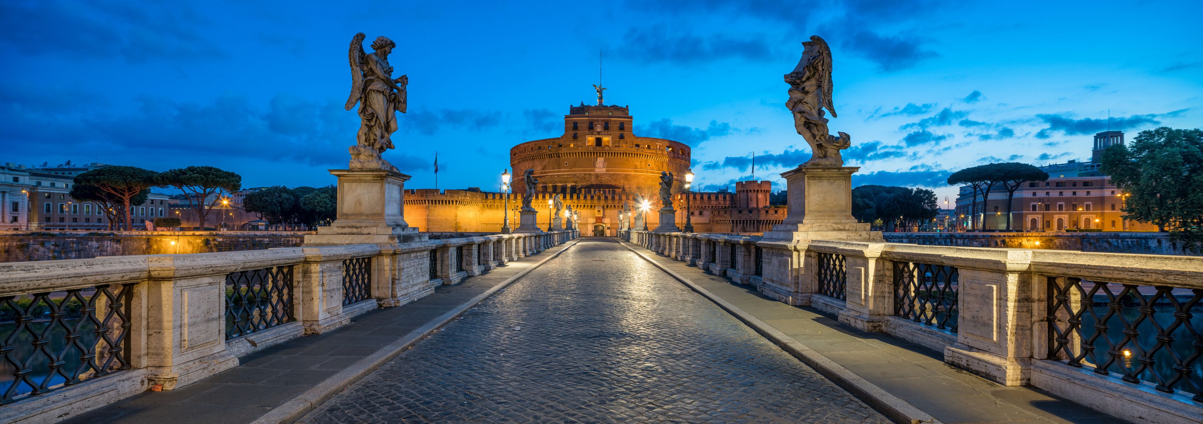 Castel Sant'Angelo and Ponte Sant'Angelo at night, Rome, Italy