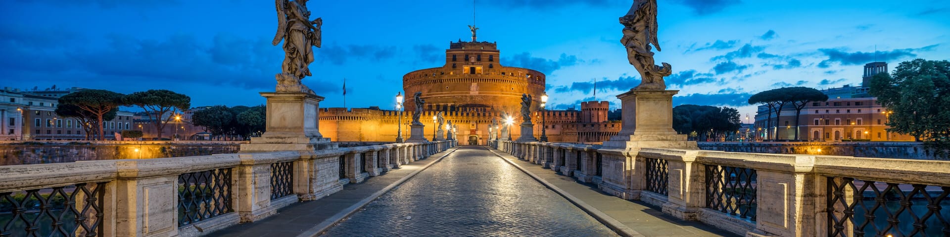 Castel Sant'Angelo and Ponte Sant'Angelo at night, Rome, Italy