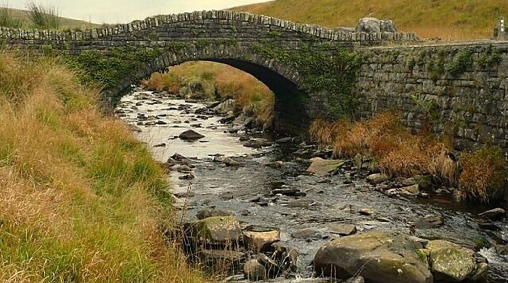 Pont Luest-wen The bridge takes various paths across the headwaters of Afon Rhondda Fach downstream of the Lluest-wen Reservoir. In places the road following the north-west bank has had a retaining wall built next to the river.