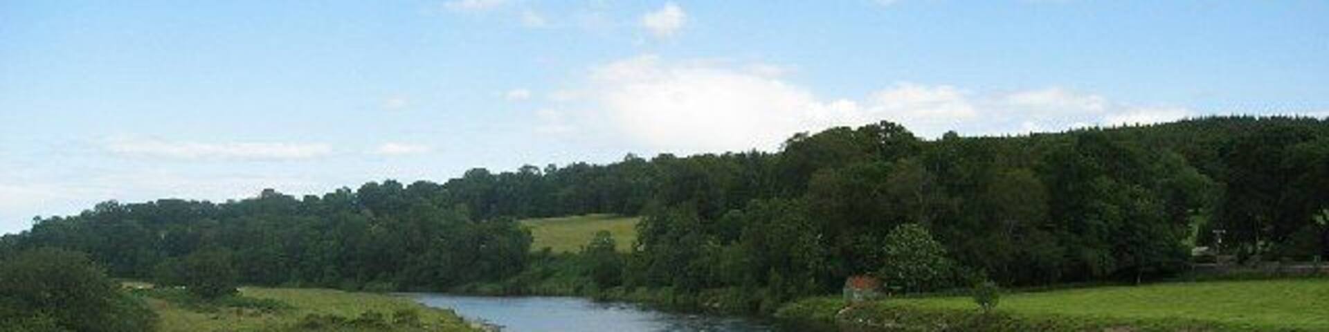 River Dee from Milltimber Bridge. Looking downstream from Milltimber Bridge: a popular spot for salmon fishing.