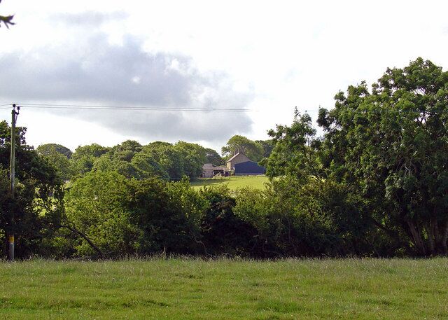 Fields at Pant-cefn, Llanarth Pant-cefn Farm (SN4357) is in the distance.