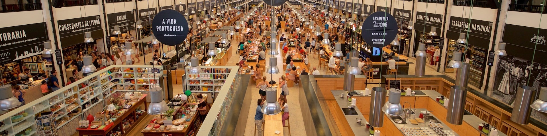Lisbon District which includes interior views and markets as well as a large group of people