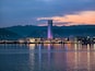 Cebu City, Philippines - SM Seaside, and the under construction SM Arena and Convention Center at night, as seen from the sea.