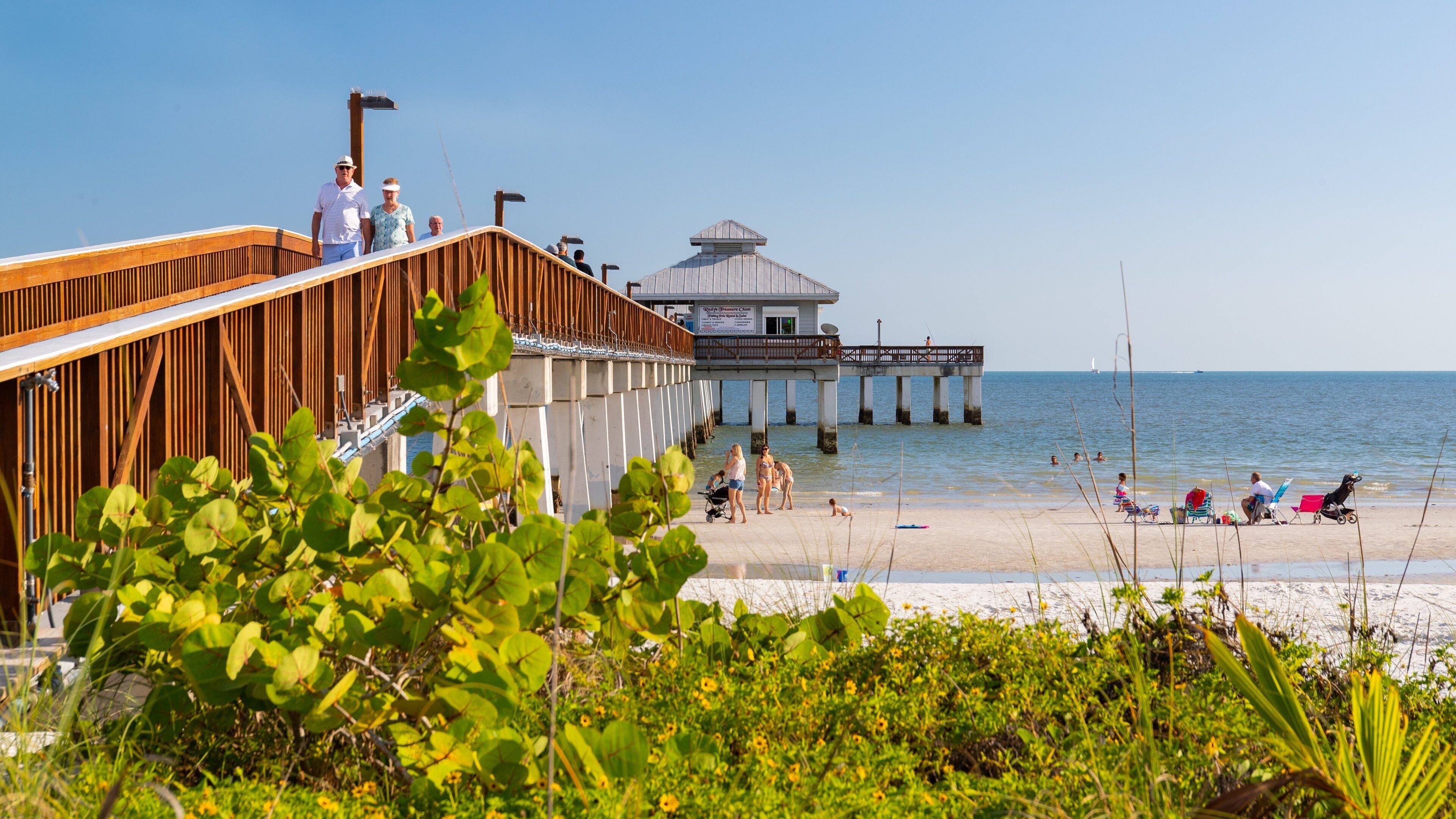 Fishing Pier Fort Myers Beach which includes a beach and general coastal views