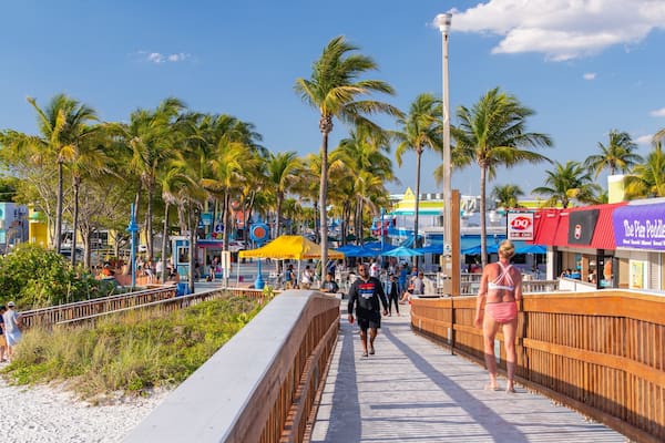 Fishing Pier Fort Myers Beach featuring a sandy beach and a bridge