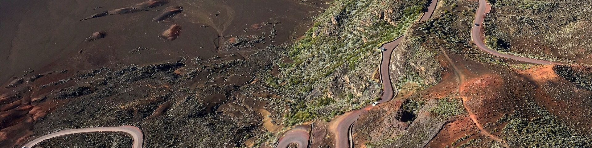 The road through lava fields to the Piton de la Fournaise.