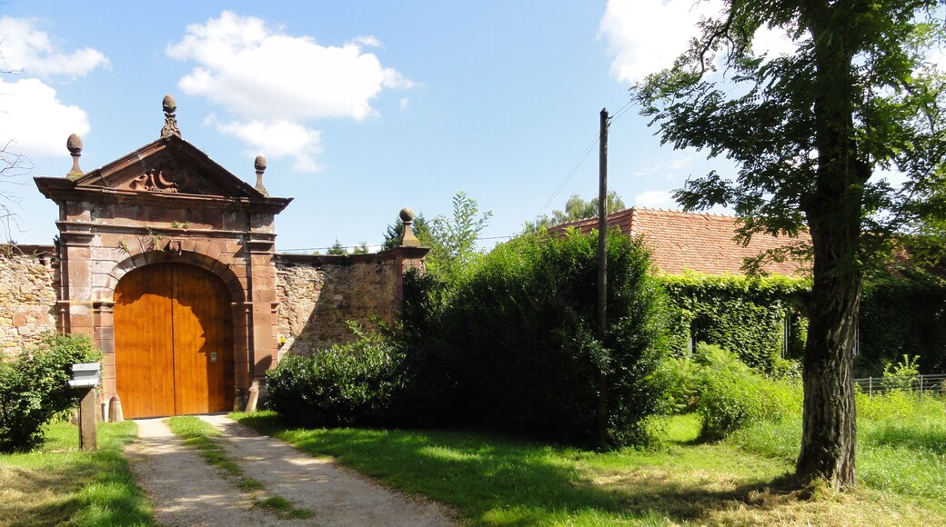 Alsace, Bas-Rhin, Dauendorf, Portail de l'ancienne abbaye cistercienne de Neubourg (PA00085278, IA00061648).