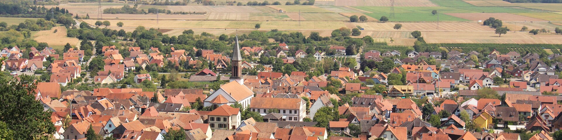 View on the village of Kintzheim from the Vosges Alsace Grand Est France