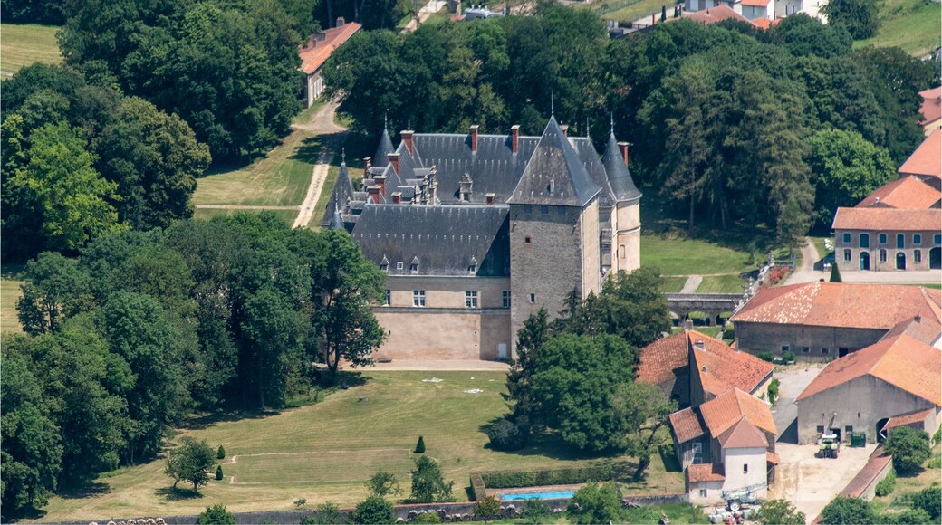 vue aérienne du château de Fléville en Meurthe-et-Moselle en France