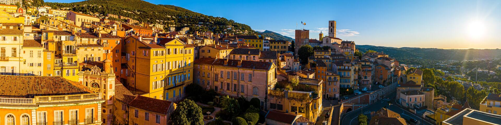 Aerial view of Grasse, a town on the French Riviera, known for its long-established perfume industry