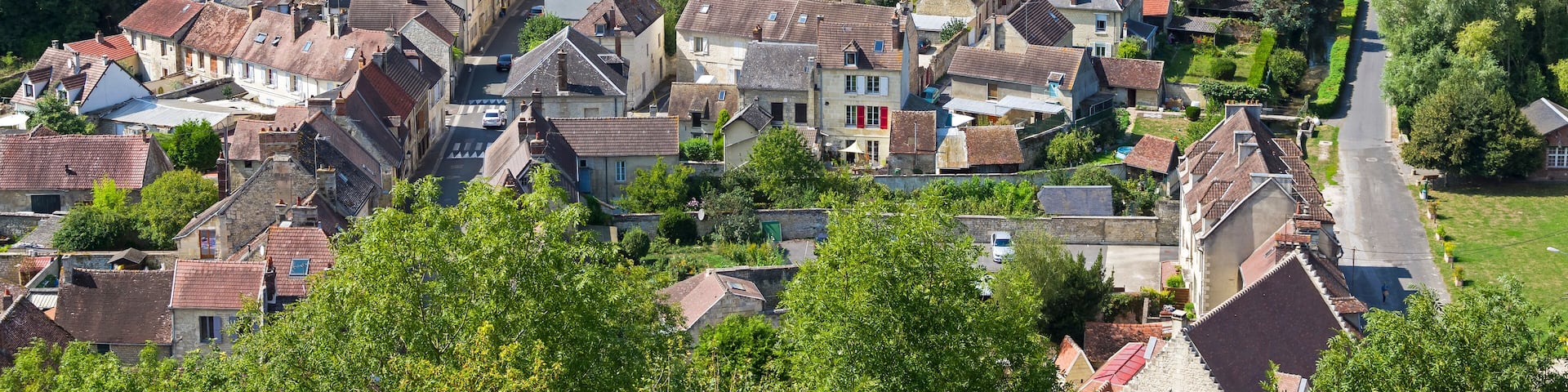 Aerial view of the village of Mello, France.