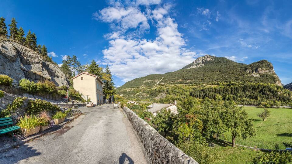 scenic mountains seen from village Prad in the Alpes
