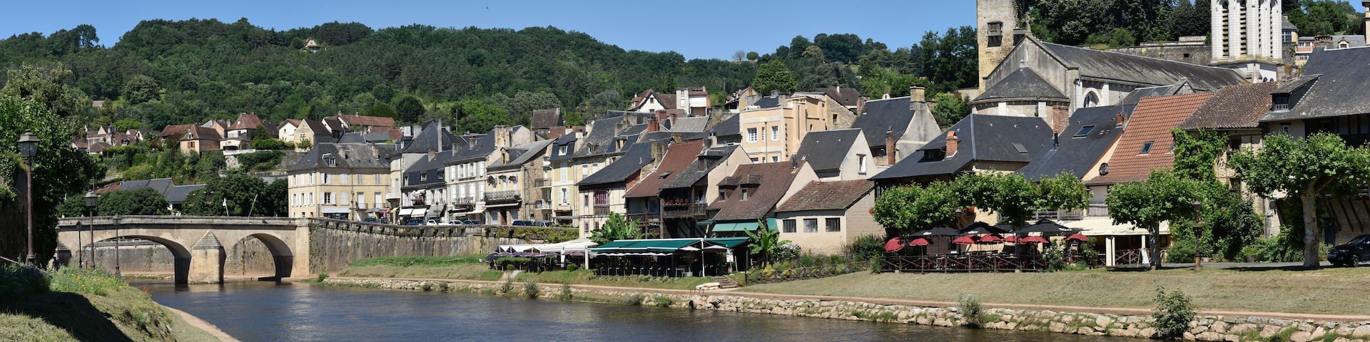 View at the medieval village of Montignac, at the foreground the Vezere river.