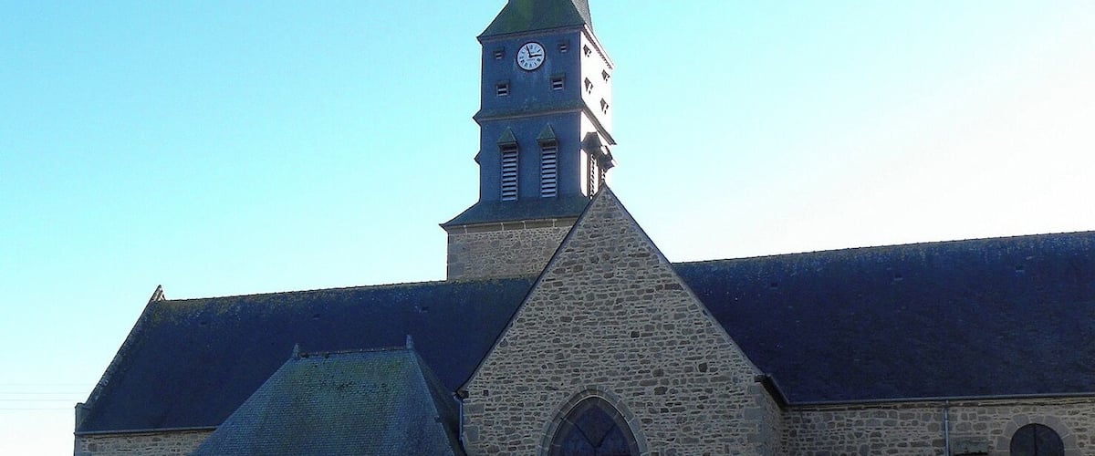 A church with a tall steeple and a clock.