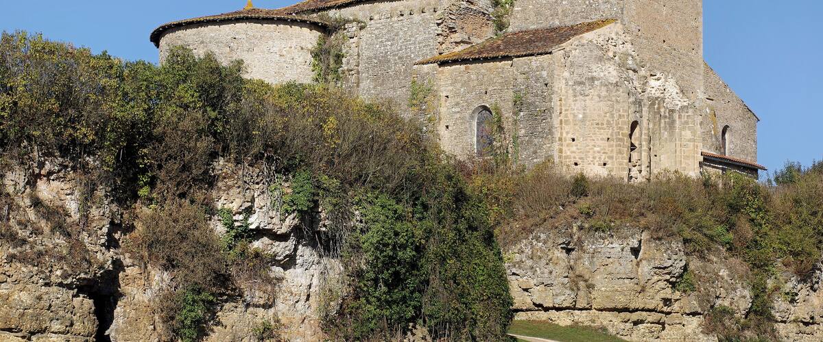 Château-Larcher (Vienne). Notre-Dame and Saint-Cyprien church (11th, 12th and 14th centuries). It was the chapel of Notre-Dame priory founded in 969 by Ebbon with his wife Ode and Achard their son. This priory chapel was placed under the patronage of the Virgin Mary and Saint Cyprian. The large south-west tower dates from the fourteenth century. In the 17th century, the central apse and the northern apse were destroyed by a collapse of the bell tower. The south apse was damaged in its upper part.