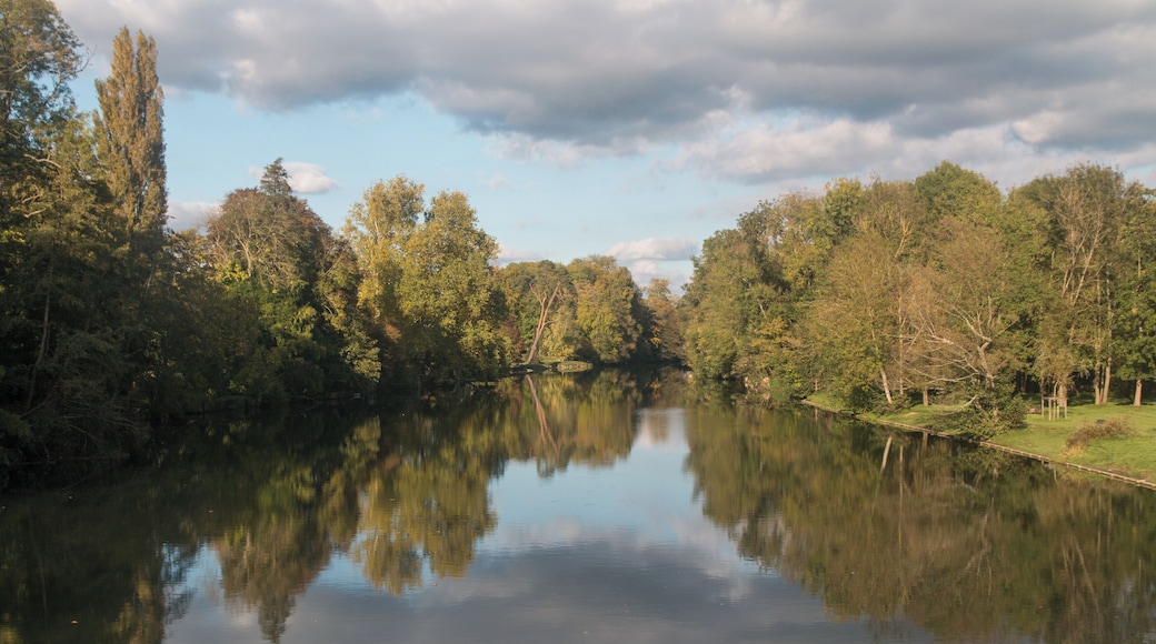 English: The Loing river, downstream view from the Old bridge of de Grez-sur-Loing.