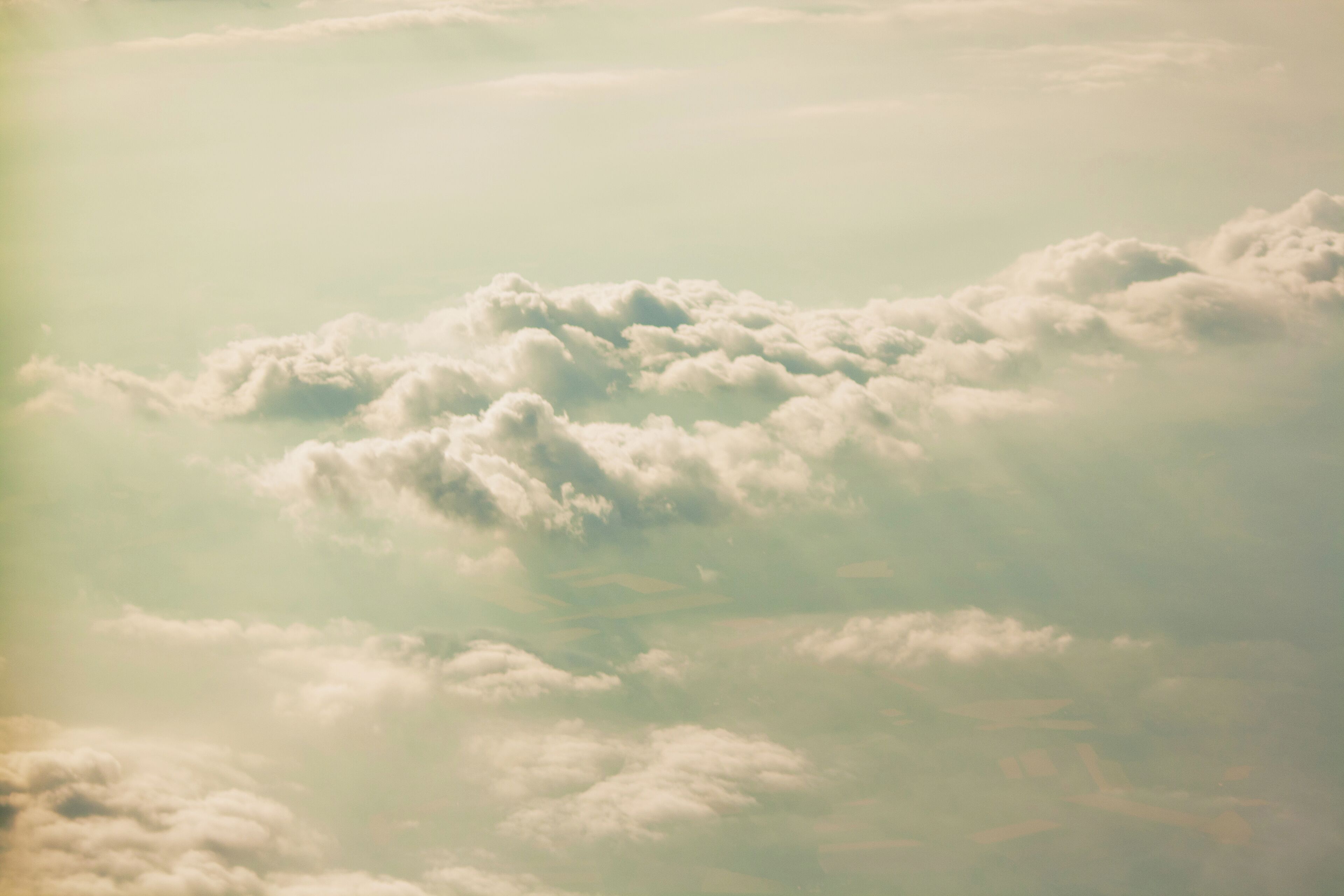 A view of fluffy clouds in the sky.