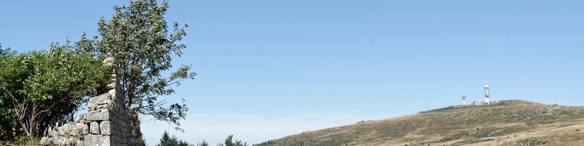 The military station of Pierre-sur-Haute from a ruined shepherd house of Croix de Fossat in Job, Auvergne, France.