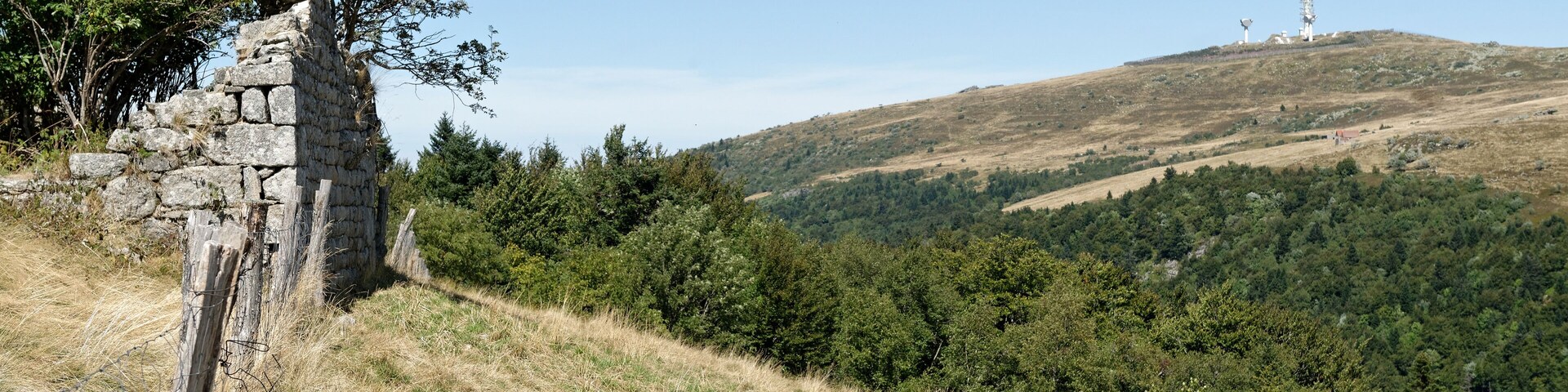 The military station of Pierre-sur-Haute from a ruined shepherd house of Croix de Fossat in Job, Auvergne, France.