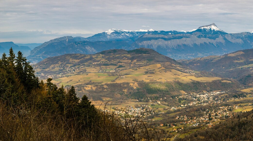 View of the whole Chartreuse mountains range from the Belledonne moutains, Isere, France