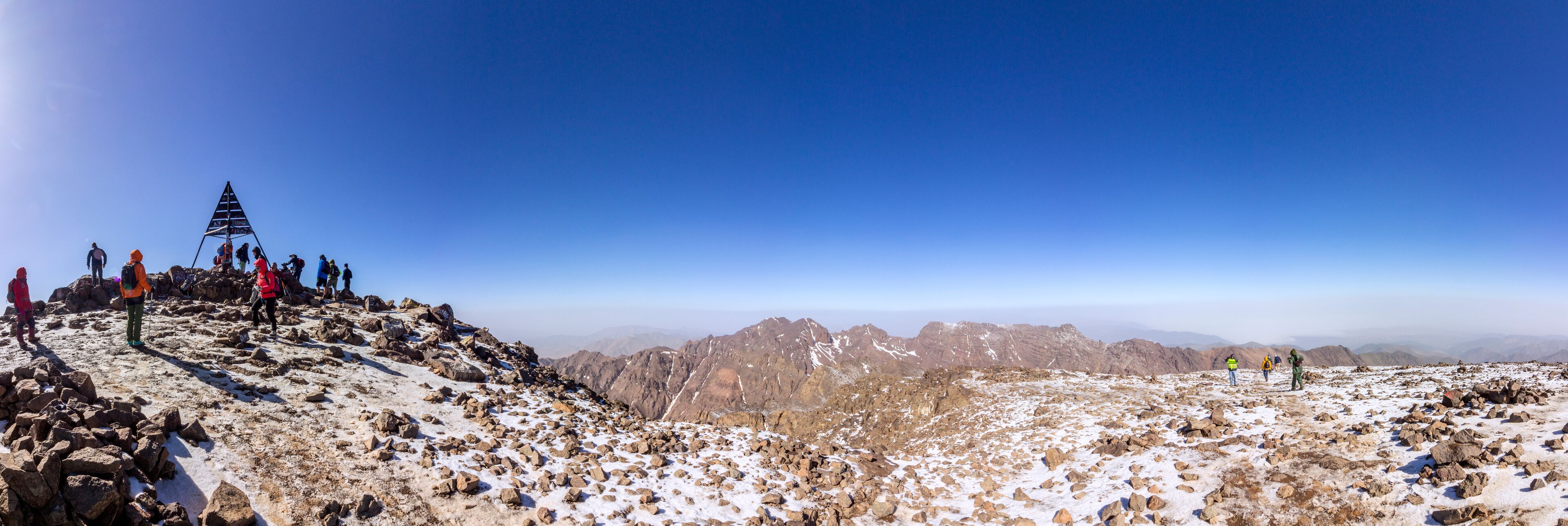 Toubkal national park, the peak whit 4,167m is the highest in the Atlas mountains and North Africa, trekking trail panoramic view.
