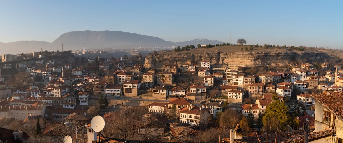 Panoramic view of city of Safranbolu at sunset, Karabuk, Turkey