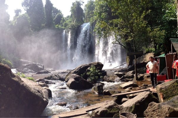Its one strong waterfall current. Phnom Kulen Waterfall.