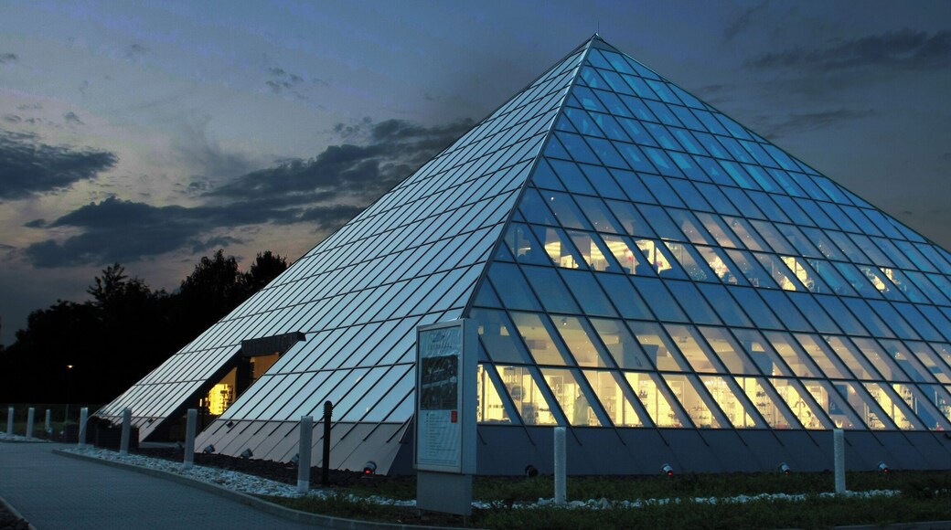 Inside view of the biggest glass pyramid store of the world