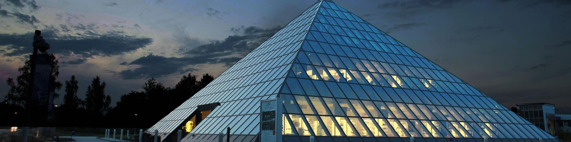 Inside view of the biggest glass pyramid store of the world