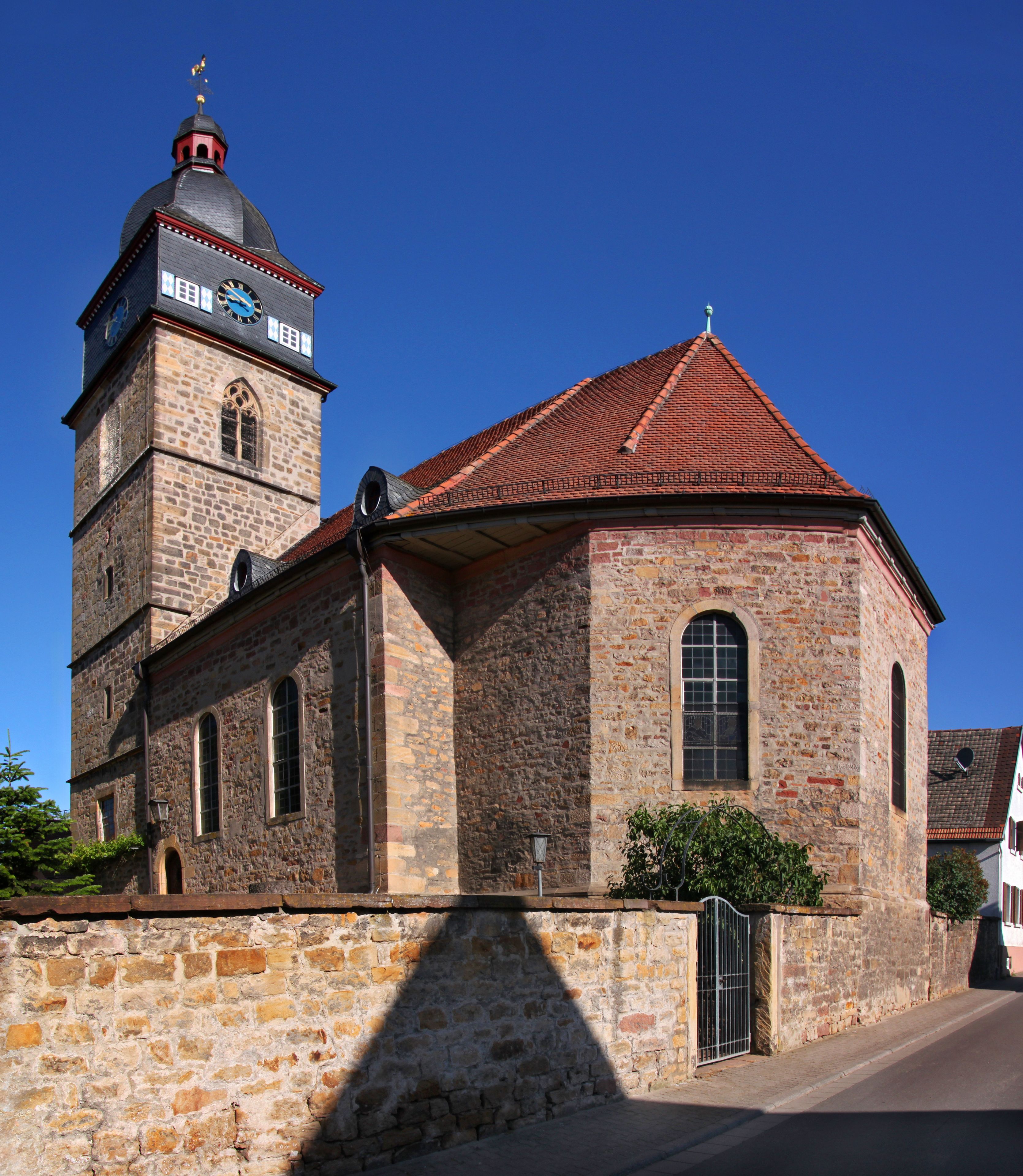 Protestant village church with gothic bell tower in Lustadt, Rheinland-Pfalz region in Germany