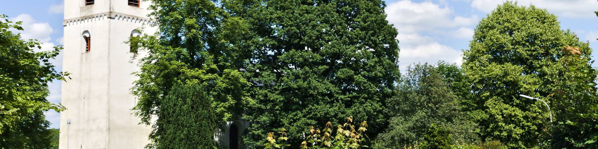 Cultural heritage monument: Protestant church from the second half of the 12th century; tower and hall from 1831. Steimeler StraĂe, Niederwambach, Westerwald, Germany. Seen from southwest