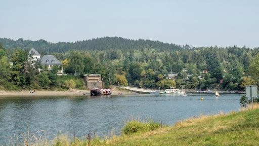 Hohenwarte reservoir near Linkenmühle with jetty of the mill ferry