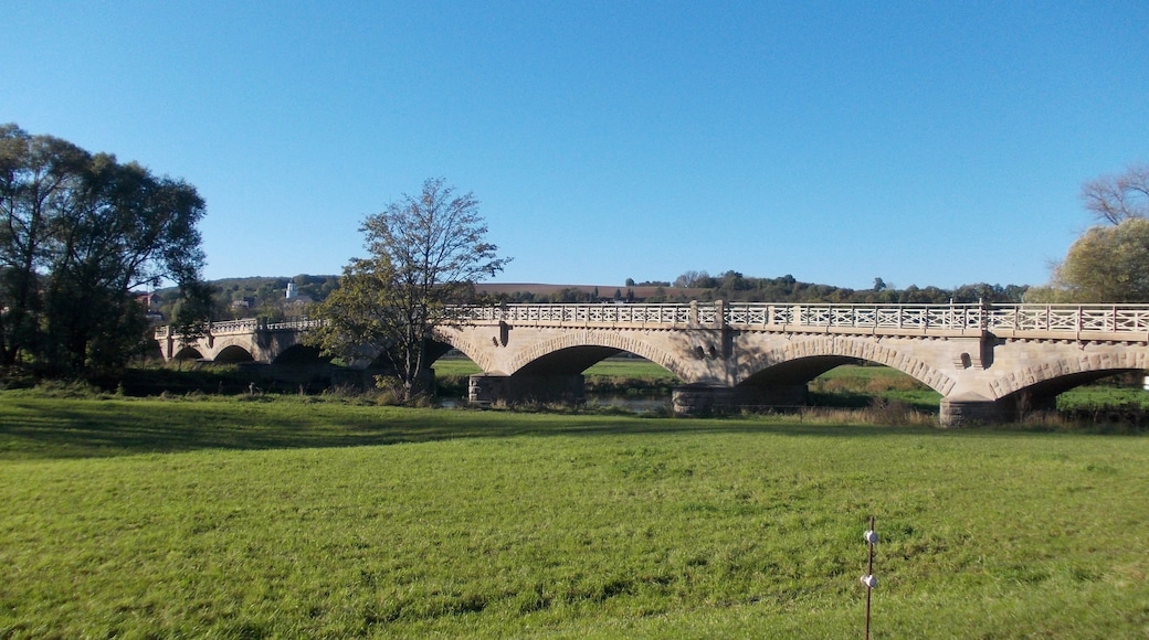 Bridge over the Weiße Elster river in Crossen (district: Saale-Holzland-Kreis, Thuringia)