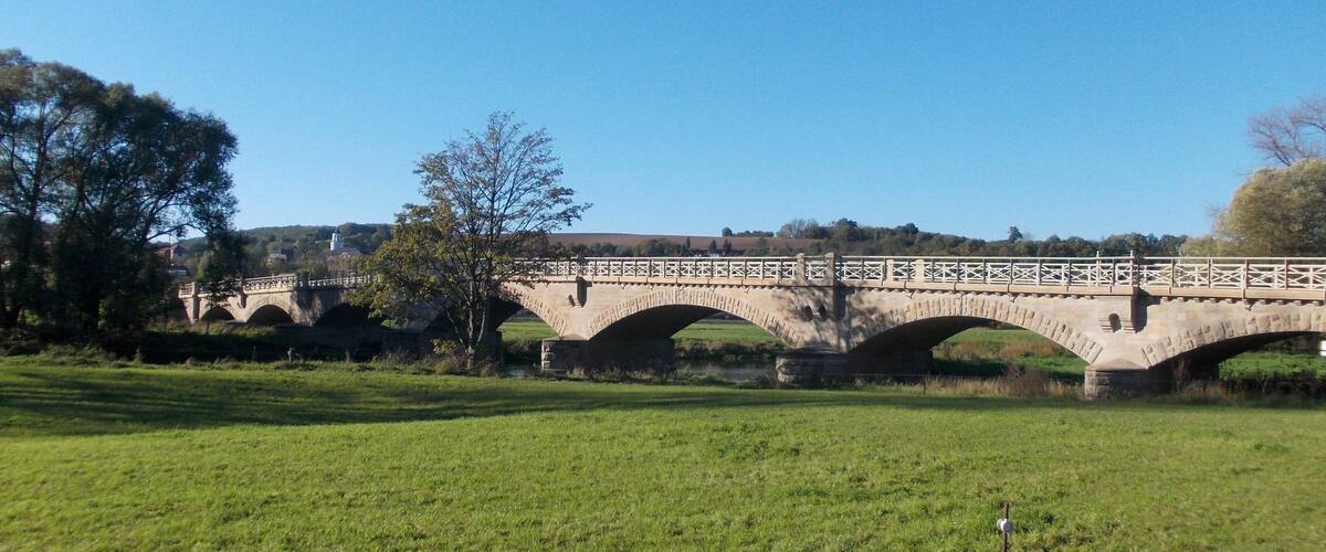 Bridge over the Weiße Elster river in Crossen (district: Saale-Holzland-Kreis, Thuringia)
