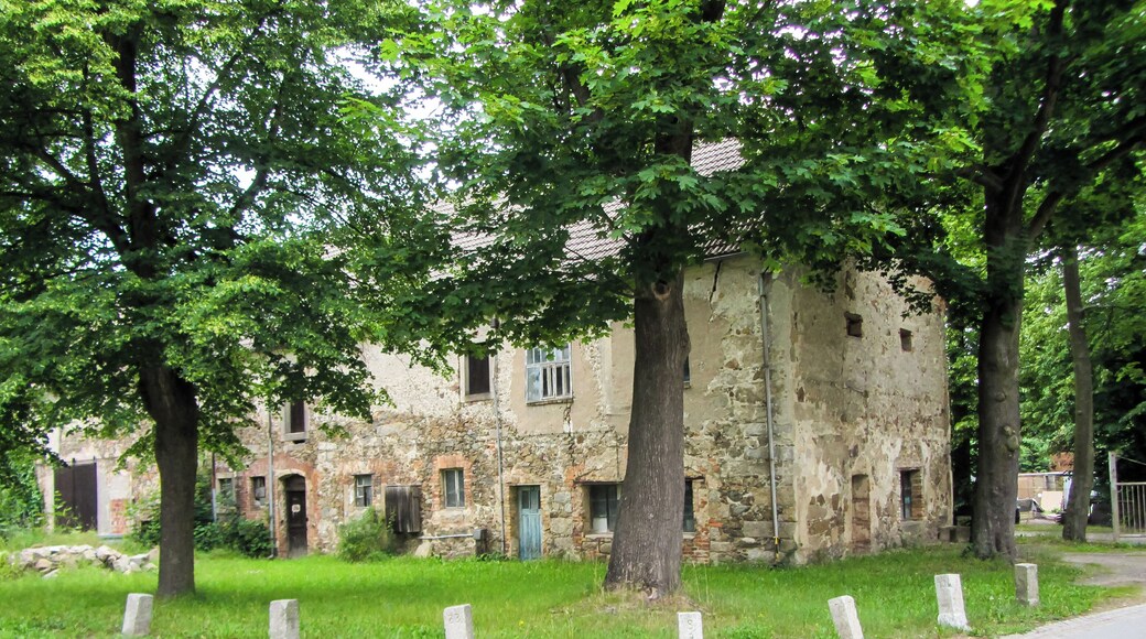 Kilometersteine aufgestellt als Steinsammlung vor Schloss Buchholz