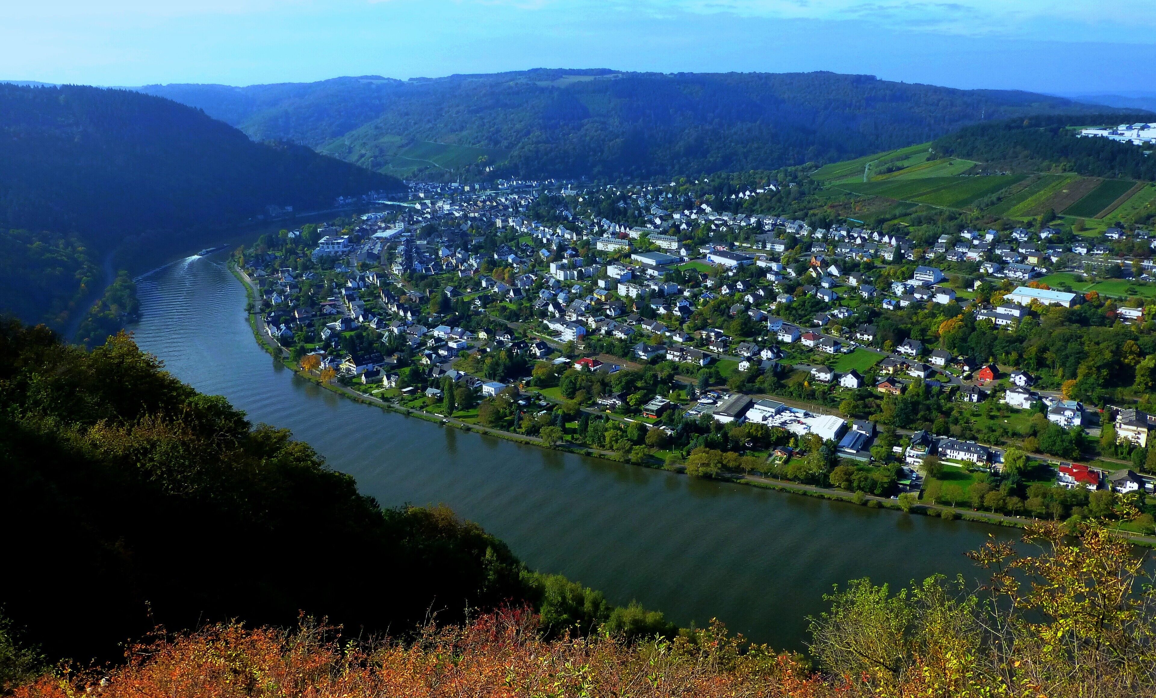 Starkenburg – Blick vom Weinhaus „Schöne Aussicht“ auf Traben-Trarbach