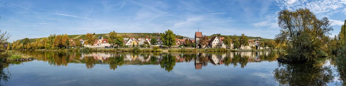 scenic historic village of Frickenhausen at river Main