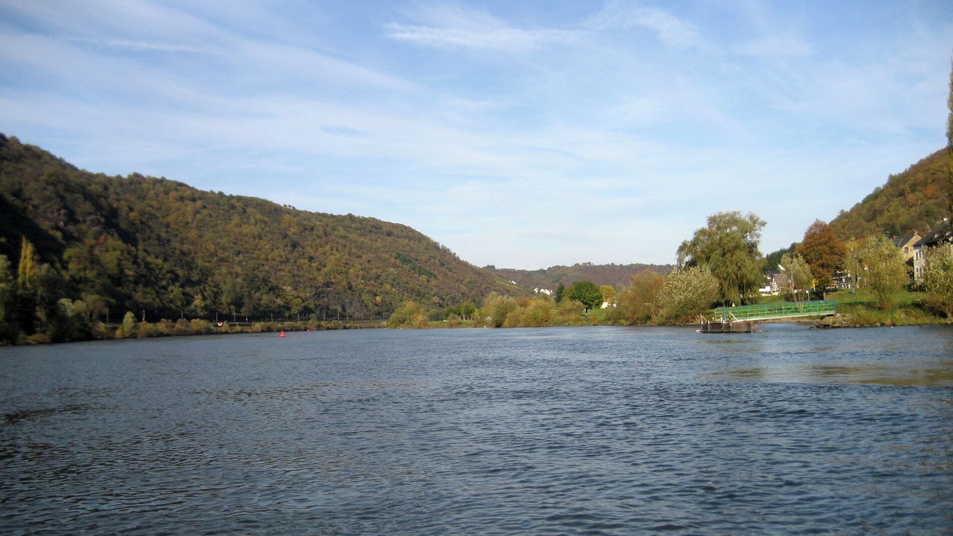 Moselle river seen from foot ferry at Burgen, Germany