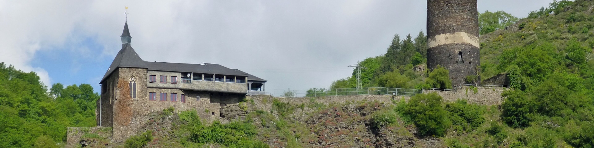 Burg Bischofstein; Südostansicht von der gegenüberliegenden Moselseite